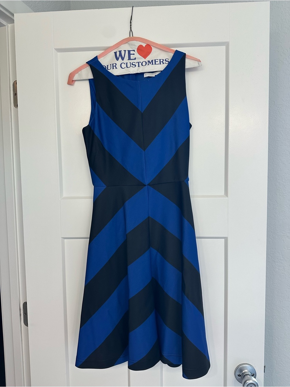 New York & Company Blue and Black Chevron Midi Dress